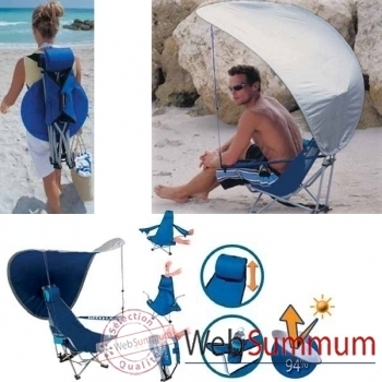 Chaise de plage sac à dos avec canopy anti UV Kelsyus à 2 positions colori bleu argent -80012