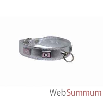 Collier terrier cuir veau glace argent 30mm l. 48cm- rectangle fleuri Sellerie Canine Vendéenne 31558