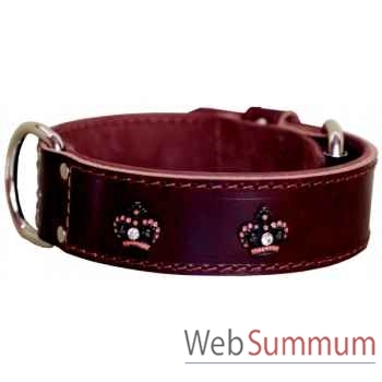 Collier cuir pl. fleur dble cuir 43mm- l.60-65-70cm-couronne corail s Sellerie Canine Vendéenne 83564