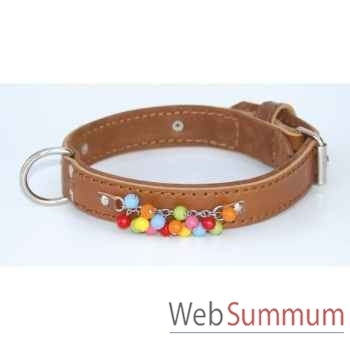 Collier cuir pl. fleur dble nubuck 26mm l.45cm-chaine de perles Sellerie Canine Vendéenne 83785