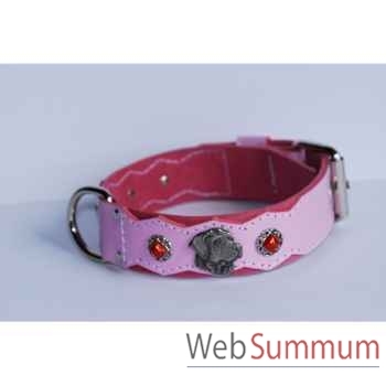 Collier cuir pl. fleur dble nubuck 45mm l.55-70cm-tete + perle Sellerie Canine Vendéenne 83868