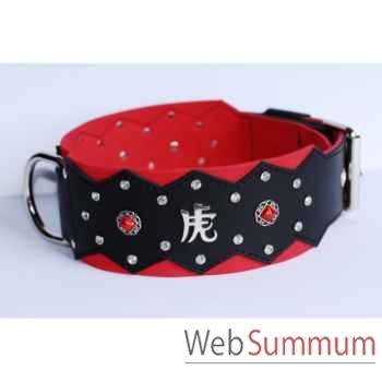 Collier dent. cuir pl.fleur dble nubuck 80mm l.65-80 cm-chinois-stras Sellerie Canine Vendéenne 83898