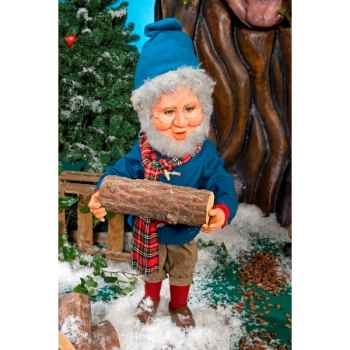 Automate - elfe barbu tenant une bûche Automate Décoration Noël 660