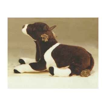 Peluche allongée vache marron et blanche 55 cm Piutre -2669