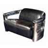 Canapé mars en cuir couleur café avec finition en acier brillant deux places h 720 x 1250 x 840 Arteinmotion DIV-MAR0020