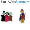 Lot marionnettes à mains en tissus Pinocchio, Gepetto, Jiminy, Renard -LWS-501